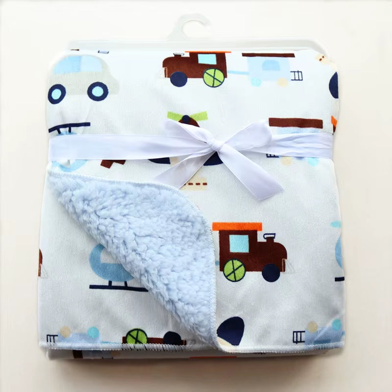 Baby Blankets New Thicken Double Layer Cartoon Fleece Infant Swaddle Bebe Envelope Stroller Wrap Newborn Baby Bedding Blanket