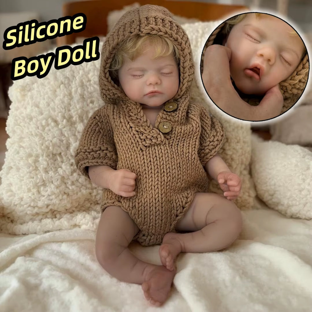 Open Mouth Boy Doll 45Cm Waterproof Sam Full Body Silicone Bebe Reborn with Rooted Hair & Eyelashes Lifelike Reborn Doll