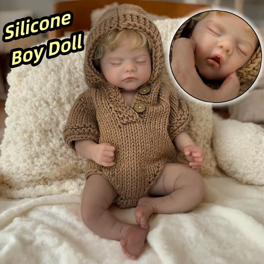 Open Mouth Boy Doll 45Cm Waterproof Sam Full Body Silicone Bebe Reborn with Rooted Hair & Eyelashes Lifelike Reborn Doll