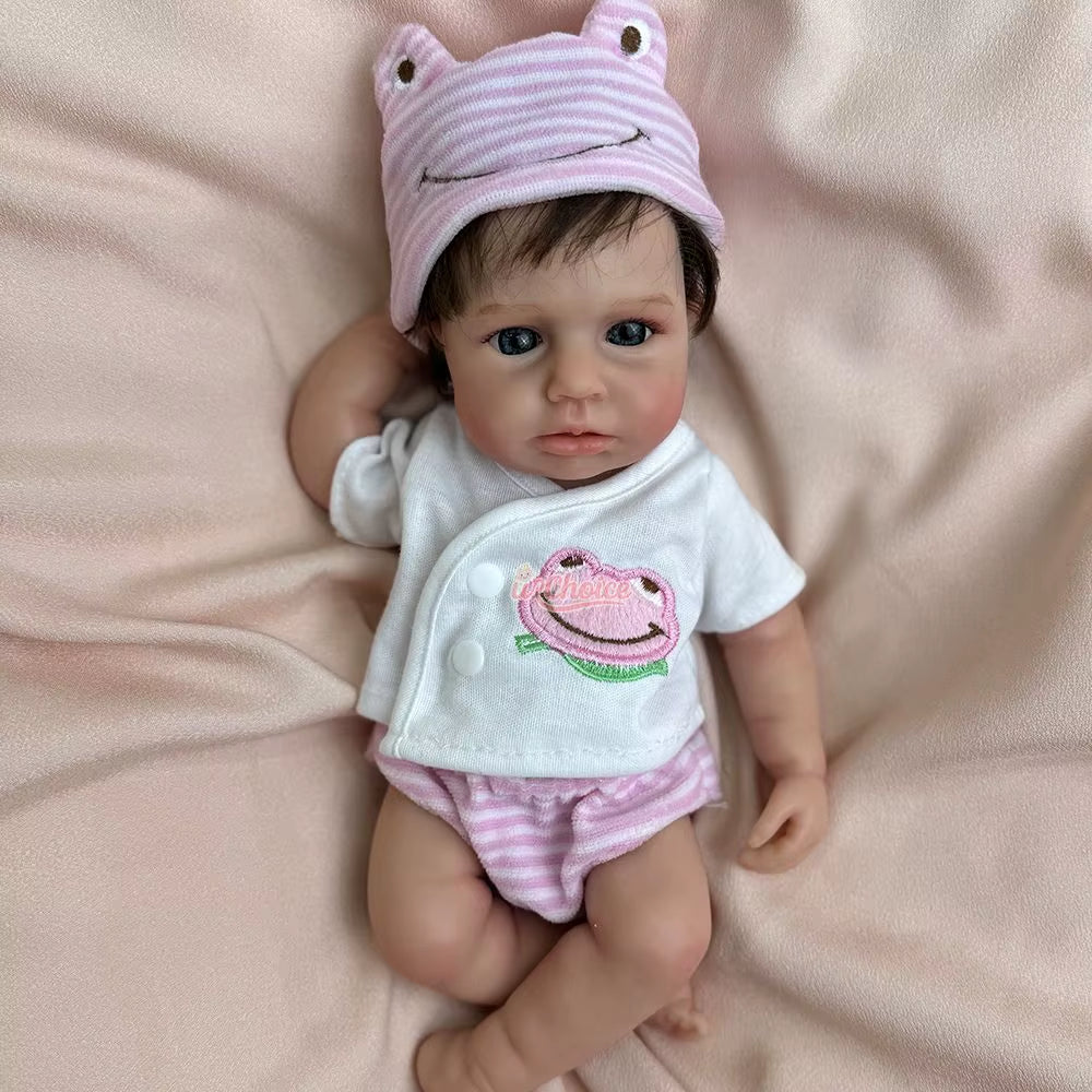 12Inch Mini Can Open Mouth Whole Body Soft Silicone Bebe Reborn Girl with Rooted Hair Handmade Newborn Doll for Birthday Gift