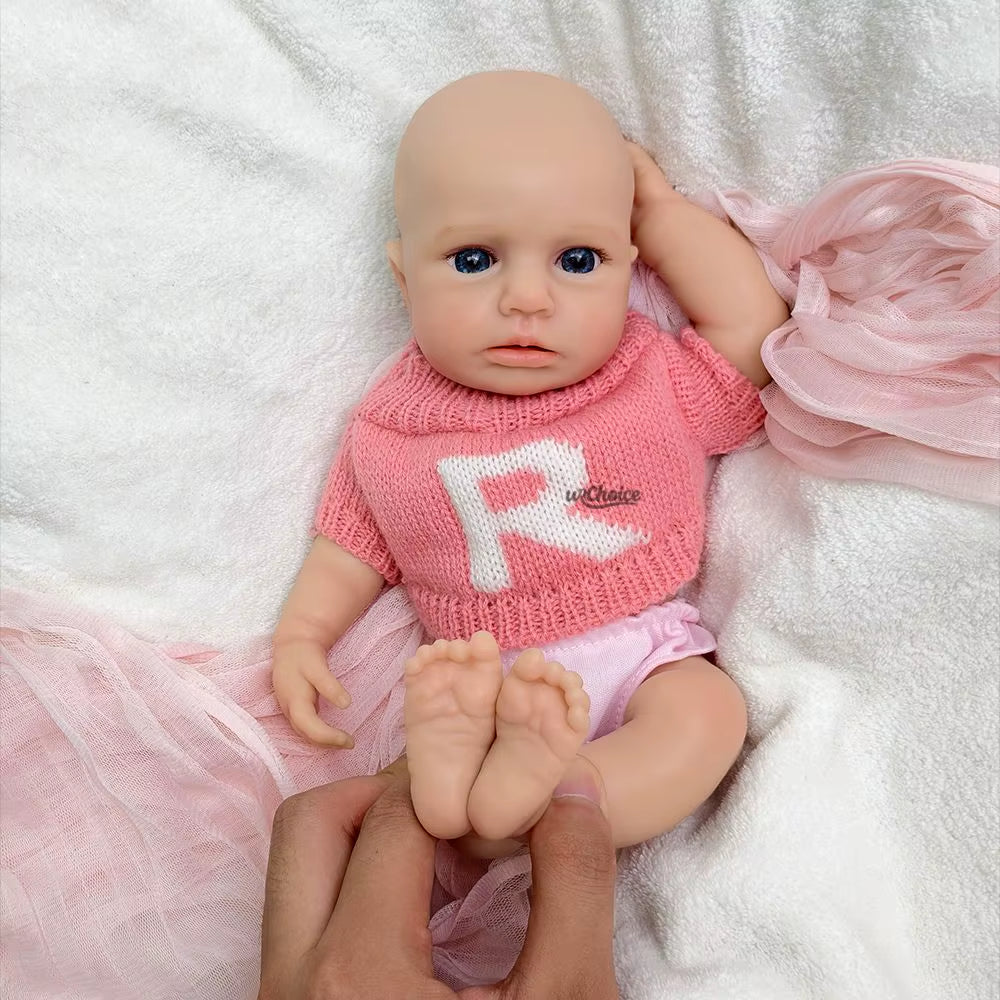 12Inch Mini Can Open Mouth Whole Body Soft Silicone Bebe Reborn Girl with Rooted Hair Handmade Newborn Doll for Birthday Gift
