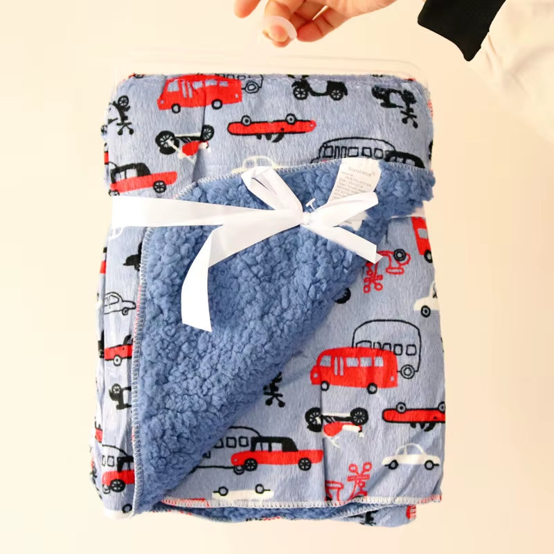 Baby Blankets New Thicken Double Layer Cartoon Fleece Infant Swaddle Bebe Envelope Stroller Wrap Newborn Baby Bedding Blanket