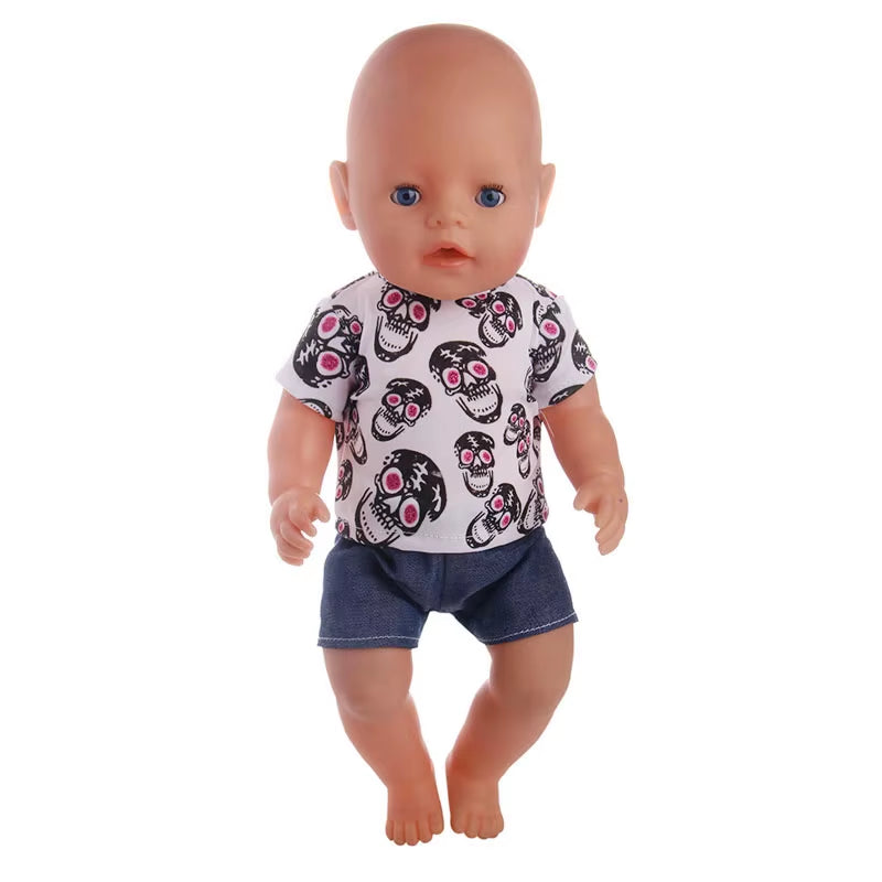 43Cm Baby Doll Clothes Denim18 Inch Reborn Baby New Born Doll Clothes 2Pcs/Set Shirts+Pants Unicorn Duck Whale Dogs Clothes Toy