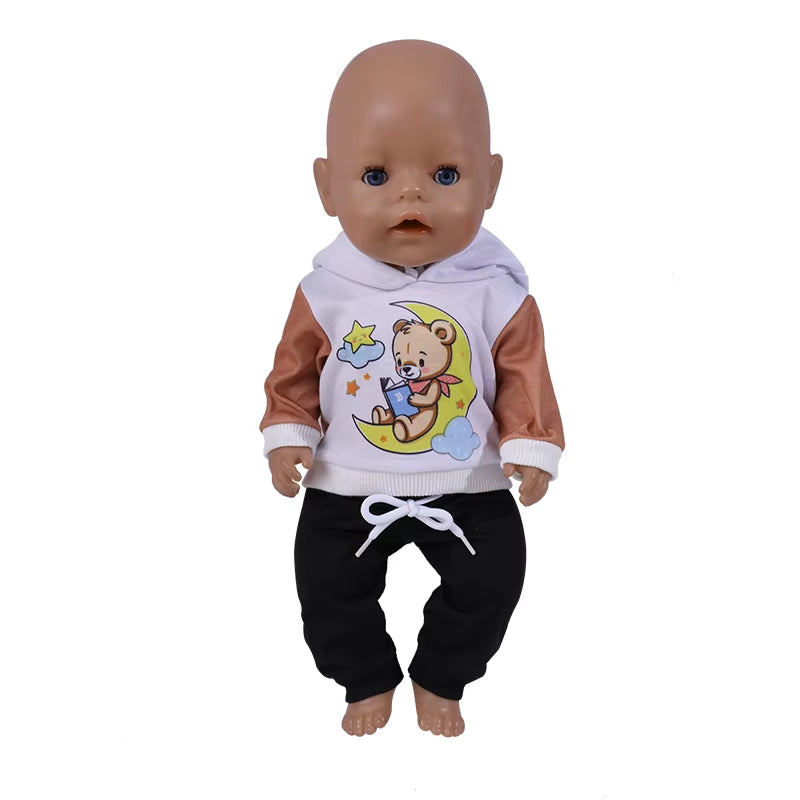 17 Inch Doll Clothes Cartoon Dog Hoodies Trousers 43Cm New Born Baby Boy Clothes Sports Suit Toys for Girl Nendoroid Clothes