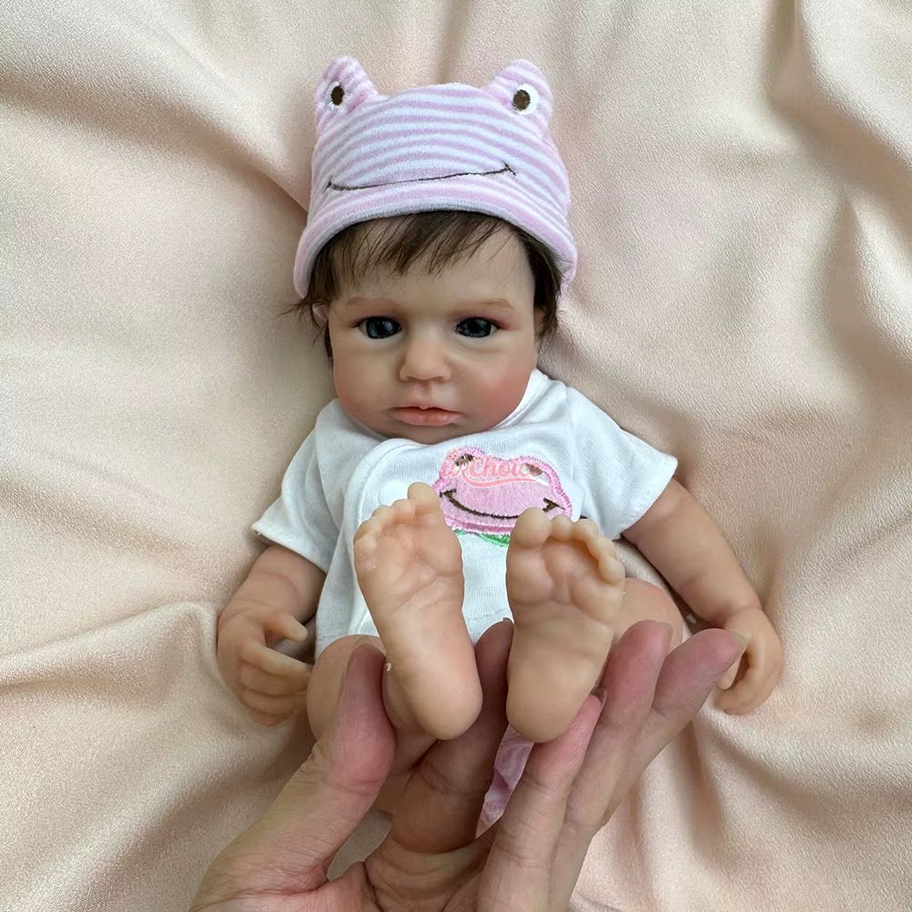 12Inch Mini Can Open Mouth Whole Body Soft Silicone Bebe Reborn Girl with Rooted Hair Handmade Newborn Doll for Birthday Gift
