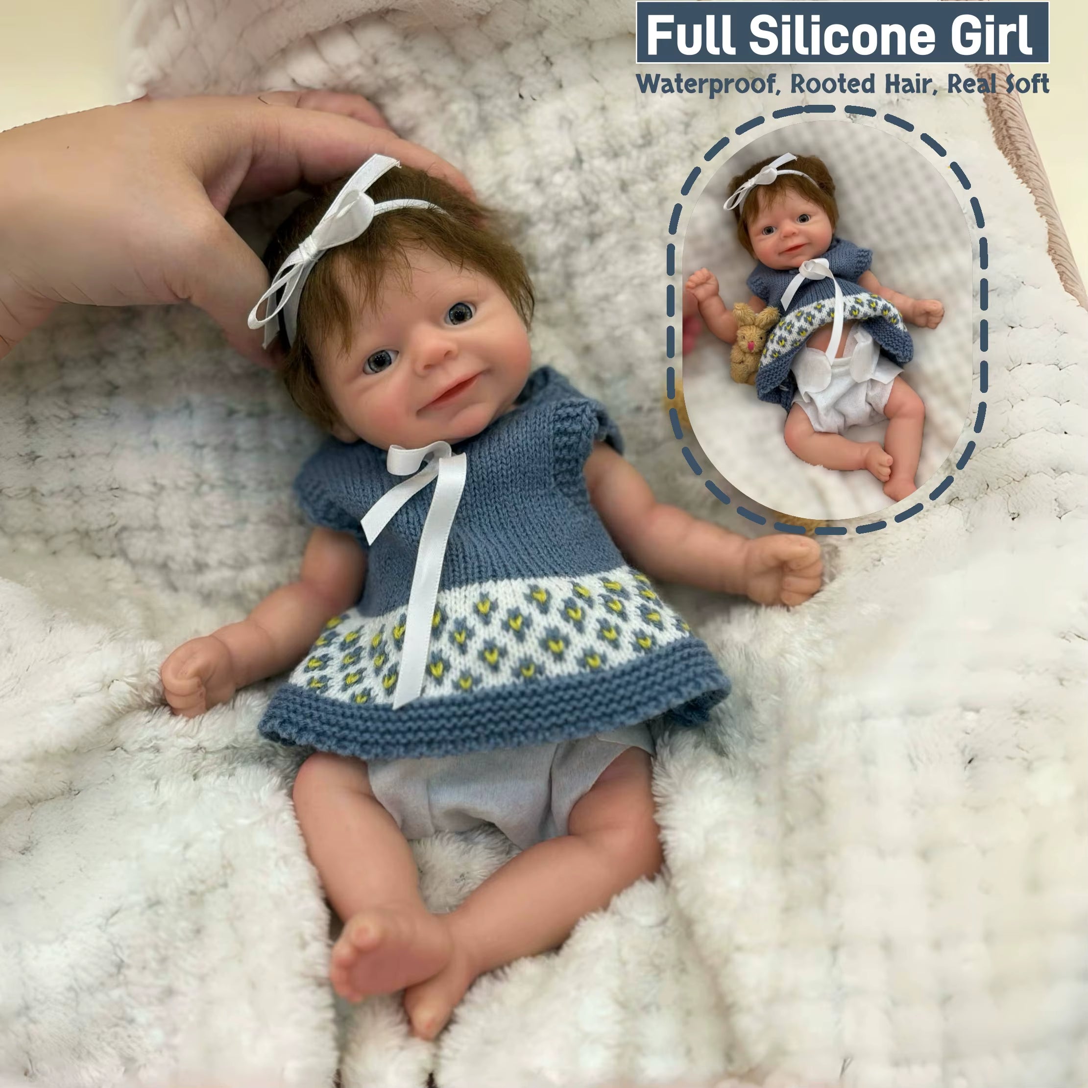 1 PC 10Inch Cuddly Silicone Girl with Rooted Hair Reborn Doll Waterproof Newborn Baby Girl Lifelike Painted Realistic Doll Toy