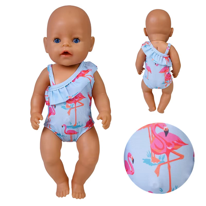 Baby Doll Clothes Flamingo Swimsuit Summer Clothes for 43Cm New Born Baby Doll Clothes Swim American 18 Inch Girl Dolls Bikini