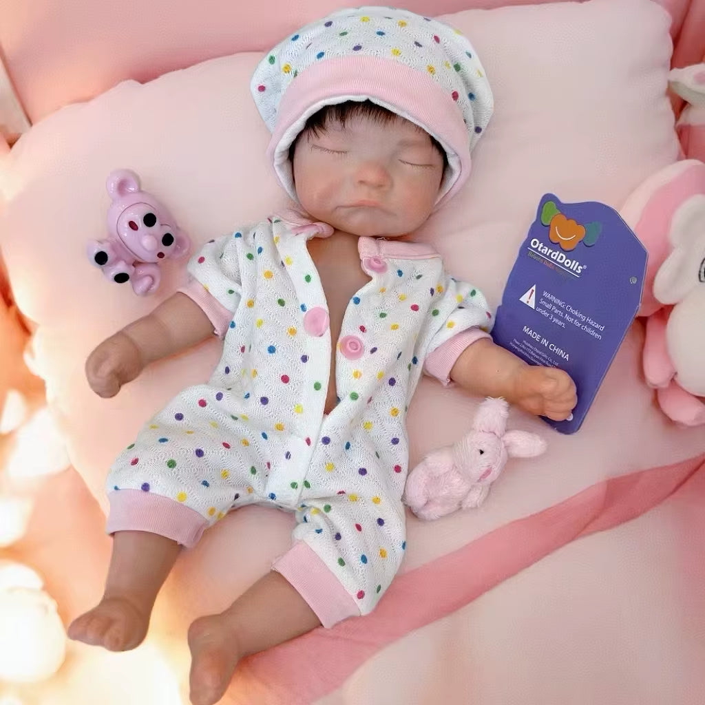 Close Eyes 25Cm Open Mouth & Washable Bebe Reborn Silicone Girl Doll with Rooted Hai Paint Skin Soft Touch Newborn Girl Doll