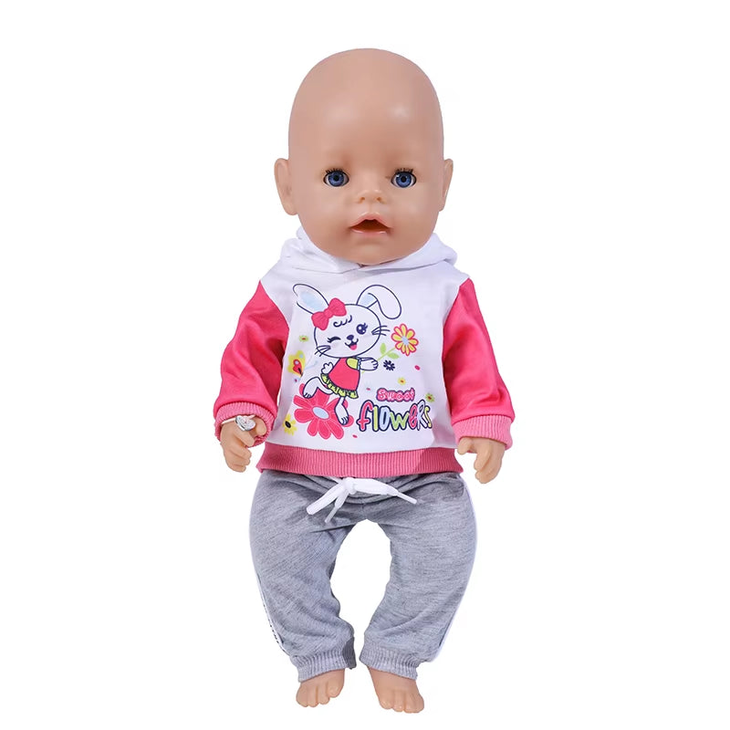 17 Inch Doll Clothes Cartoon Dog Hoodies Trousers 43Cm New Born Baby Boy Clothes Sports Suit Toys for Girl Nendoroid Clothes