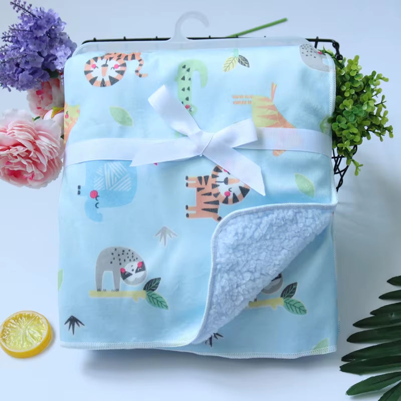 Baby Blankets New Thicken Double Layer Cartoon Fleece Infant Swaddle Bebe Envelope Stroller Wrap Newborn Baby Bedding Blanket