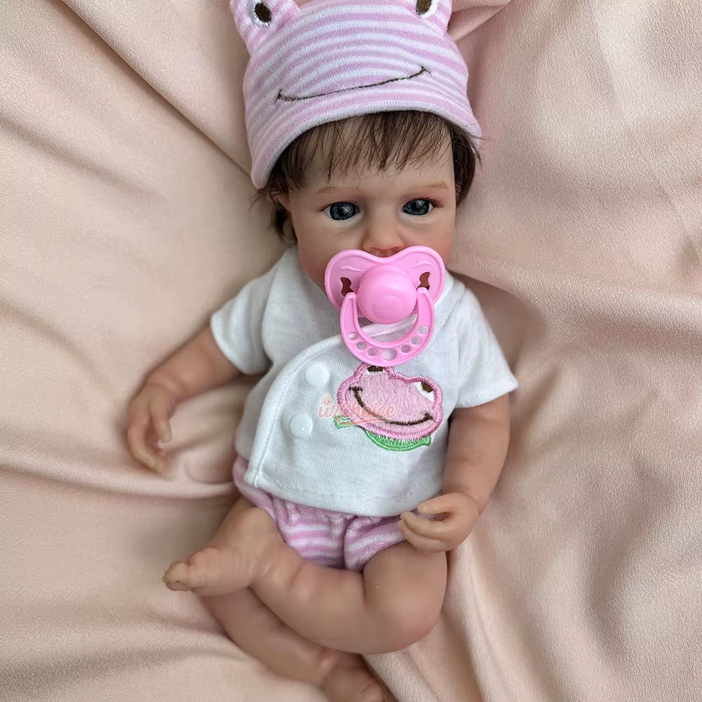 12Inch Mini Can Open Mouth Whole Body Soft Silicone Bebe Reborn Girl with Rooted Hair Handmade Newborn Doll for Birthday Gift