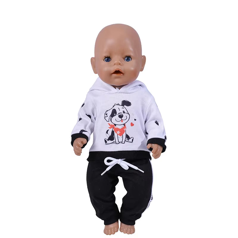 17 Inch Doll Clothes Cartoon Dog Hoodies Trousers 43Cm New Born Baby Boy Clothes Sports Suit Toys for Girl Nendoroid Clothes
